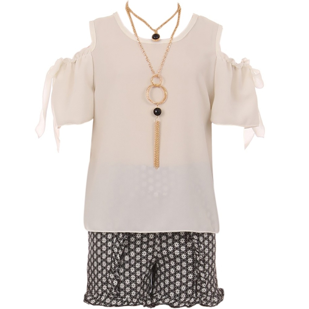 Cold Shoulder Top Short Pant Girl Set Off White